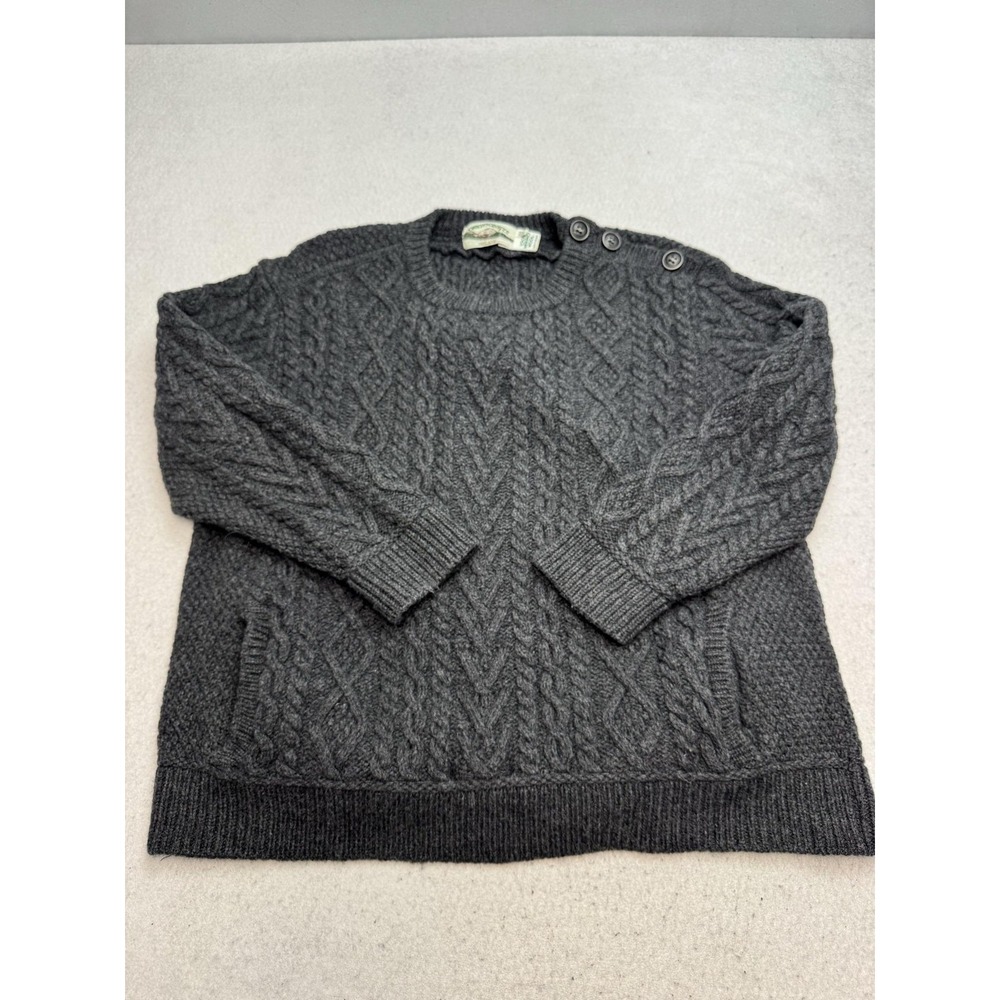 Aran Crafts Sweater Mens 2XL Gray Merino Wool Cable Knit Pockets Ireland